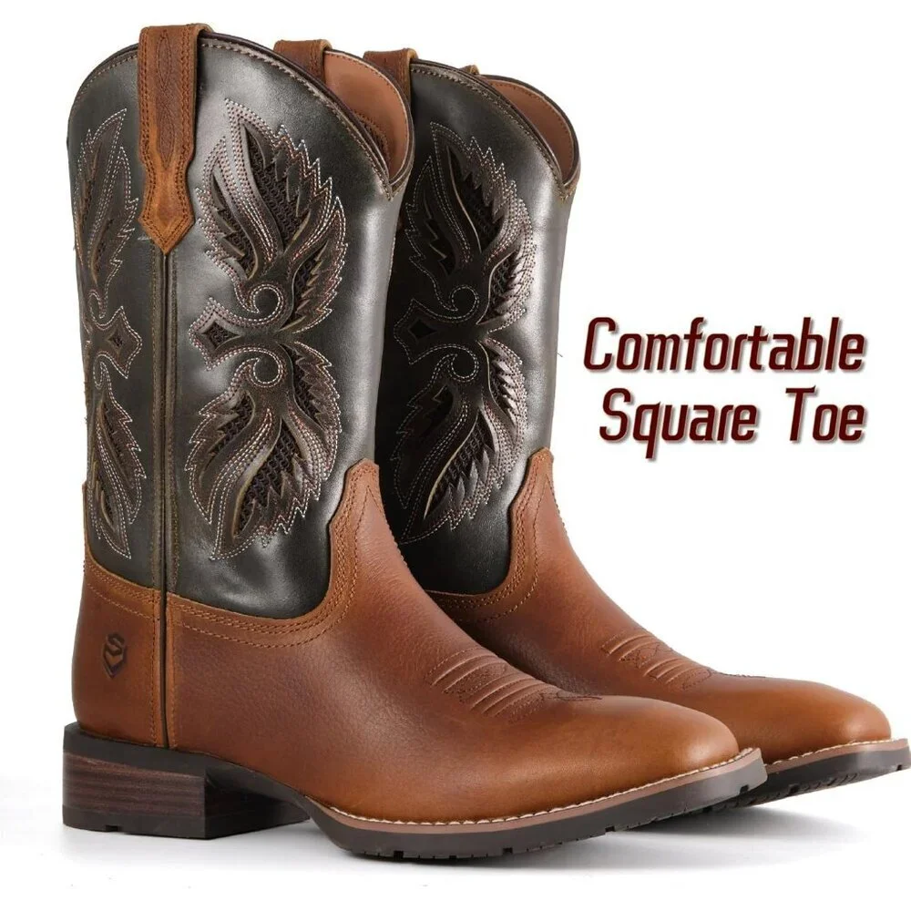Men’s Rowdy Rust Square Toe Leather Boot Durable 10-inch Pull-on Wellington Boot